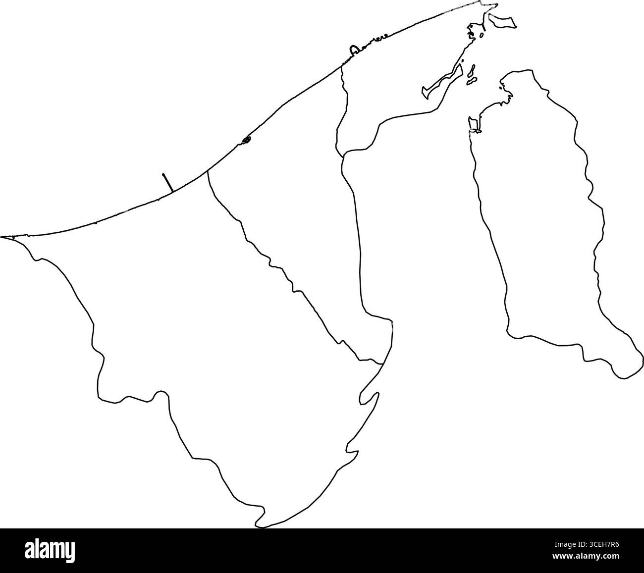 Brunei Map White Edition – Clean Printable Outline für Poster, Ressourcen zur Geographie und Modern Cartography Artwork Stock Vektor
