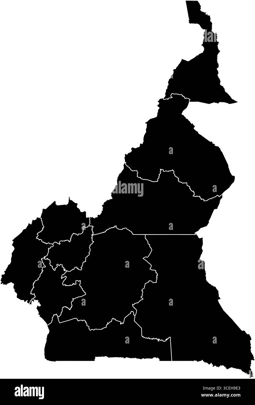 Kamerun Karte in Schwarzweiß – einfache Vektorstruktur für pädagogische Zwecke, Reiseanleitungen und druckbare Wandbilder Stock Vektor