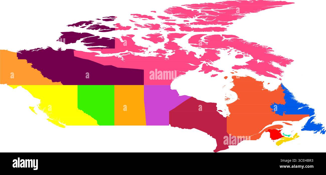 Farbenfrohe Kanada-Landkarte – modernes Vektordesign für Digitaldrucke, Wohnkultur und Lernmaterialien für Geographie Stock Vektor
