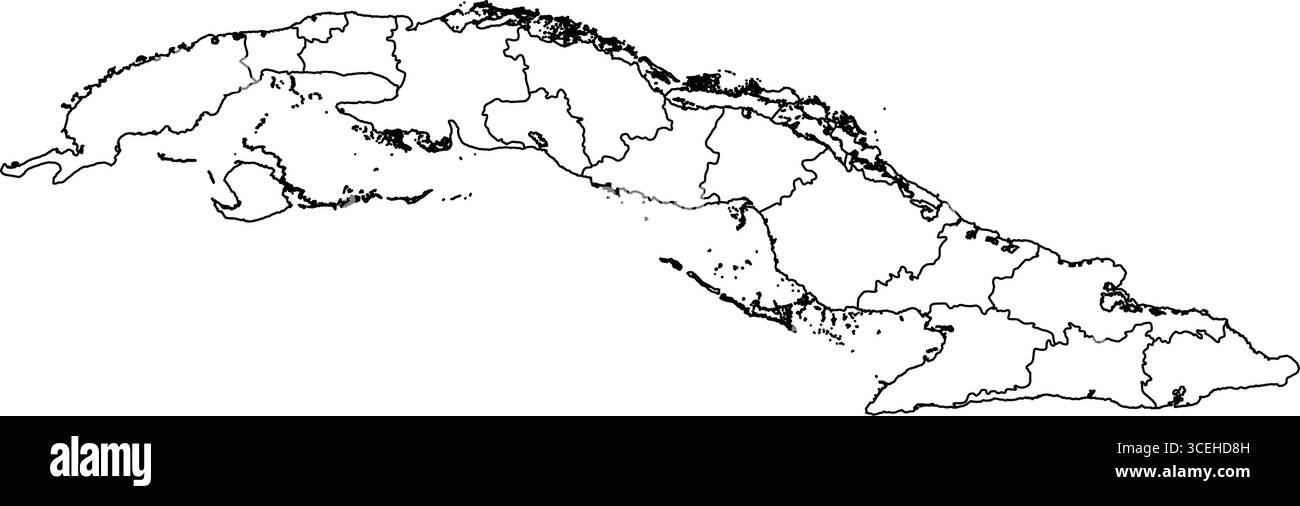Cuba Map White Edition – Clean Printable Outline für Poster, Ressourcen zur Geographie und moderne Kartographie Stock Vektor