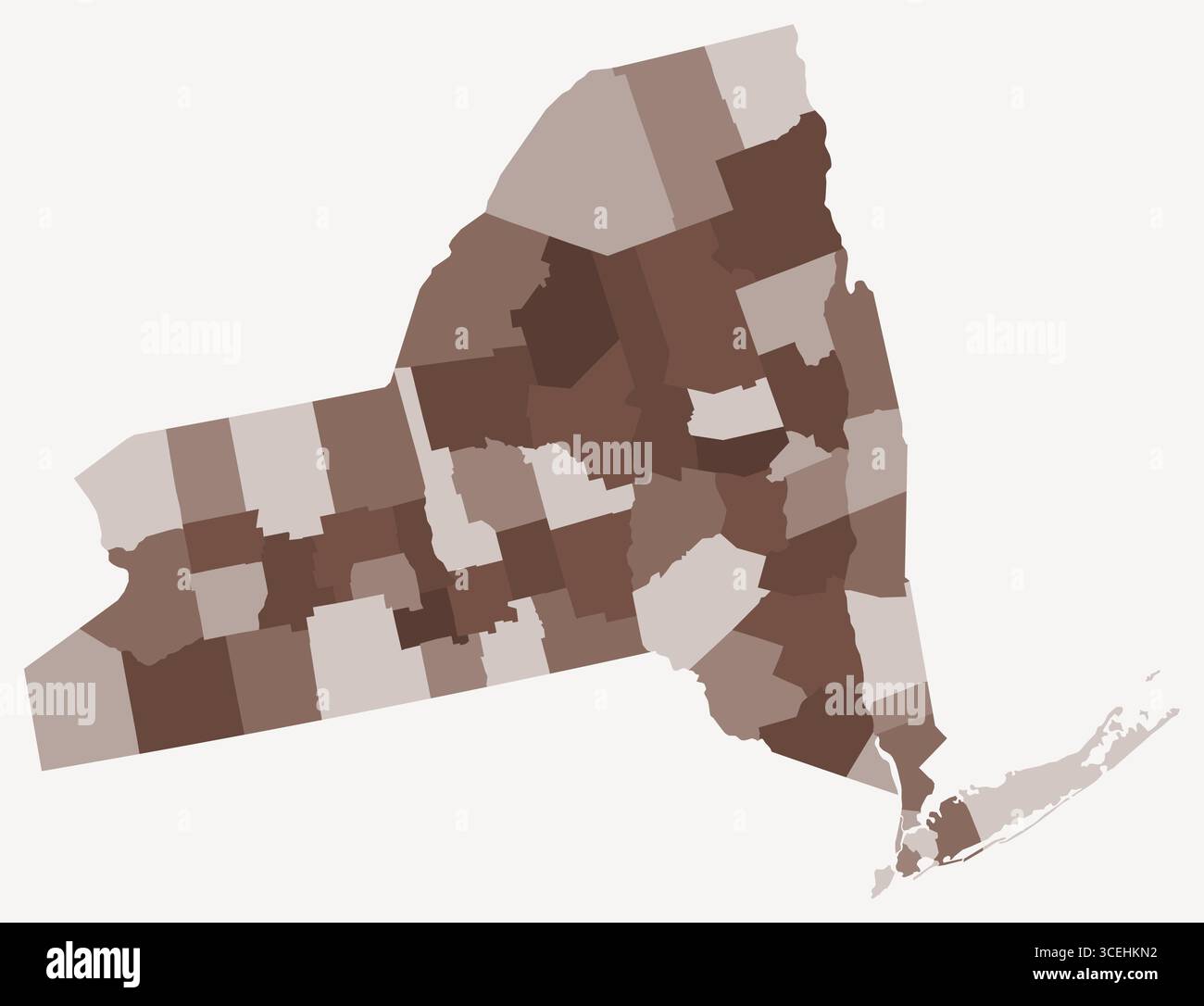 Karte von New York mit Countys. Nur eine einfache Grenzkarte mit Bezirksverteilung. Braune Farbpalette. Stock Vektor