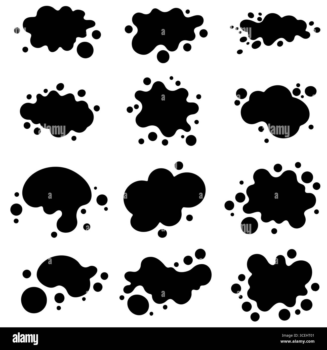 Satz von Symbolen für schwarze Tinte oder Farbflecken isoliert auf weißem Hintergrund. Vektorabbildungen. Stock Vektor