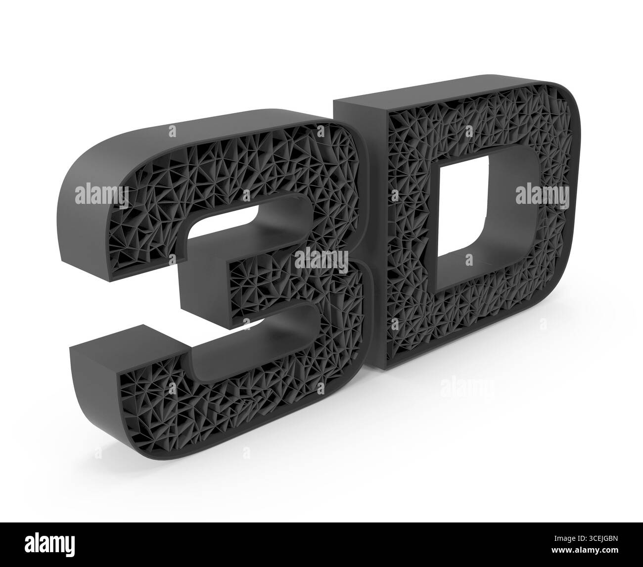 Gedruckter 3D-Netztext auf transparentem Hintergrund. 3D-Abbildung. Stockfoto