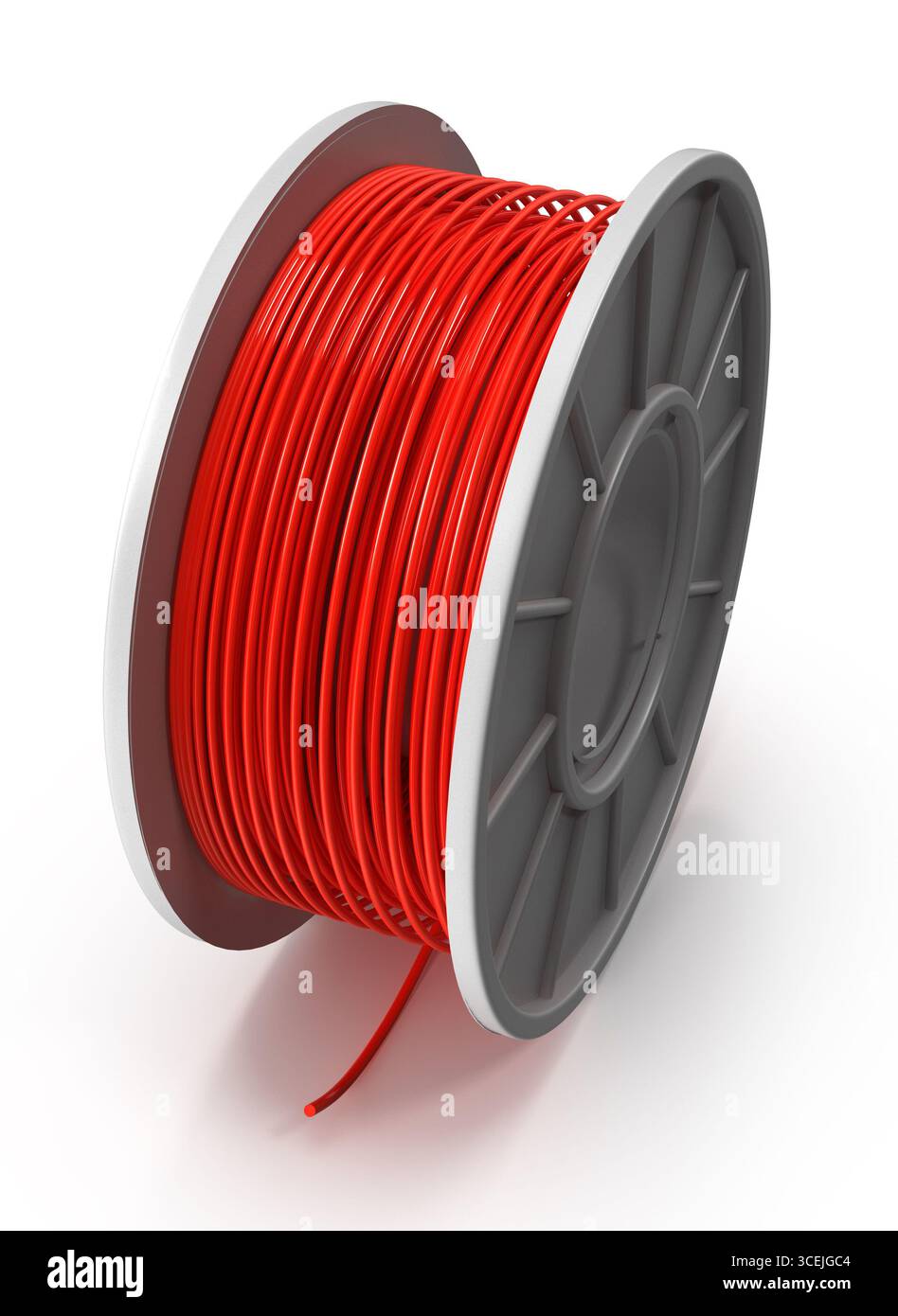 Generische neue Spulen des 3D-Filamente isoliert auf weißem Hintergrund. 3D-Darstellung. Stockfoto