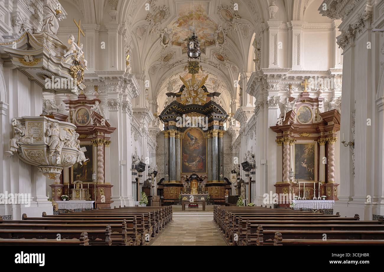 Innenansicht, Pilastersaal, Chor, Hochaltar, Altar, Kirchenschiff, Pfarrkirche, Wallfahrtskirche zu unserer Lieben Frau, Schoenenbergkirche, Schoenenberg, Ellwange Stockfoto