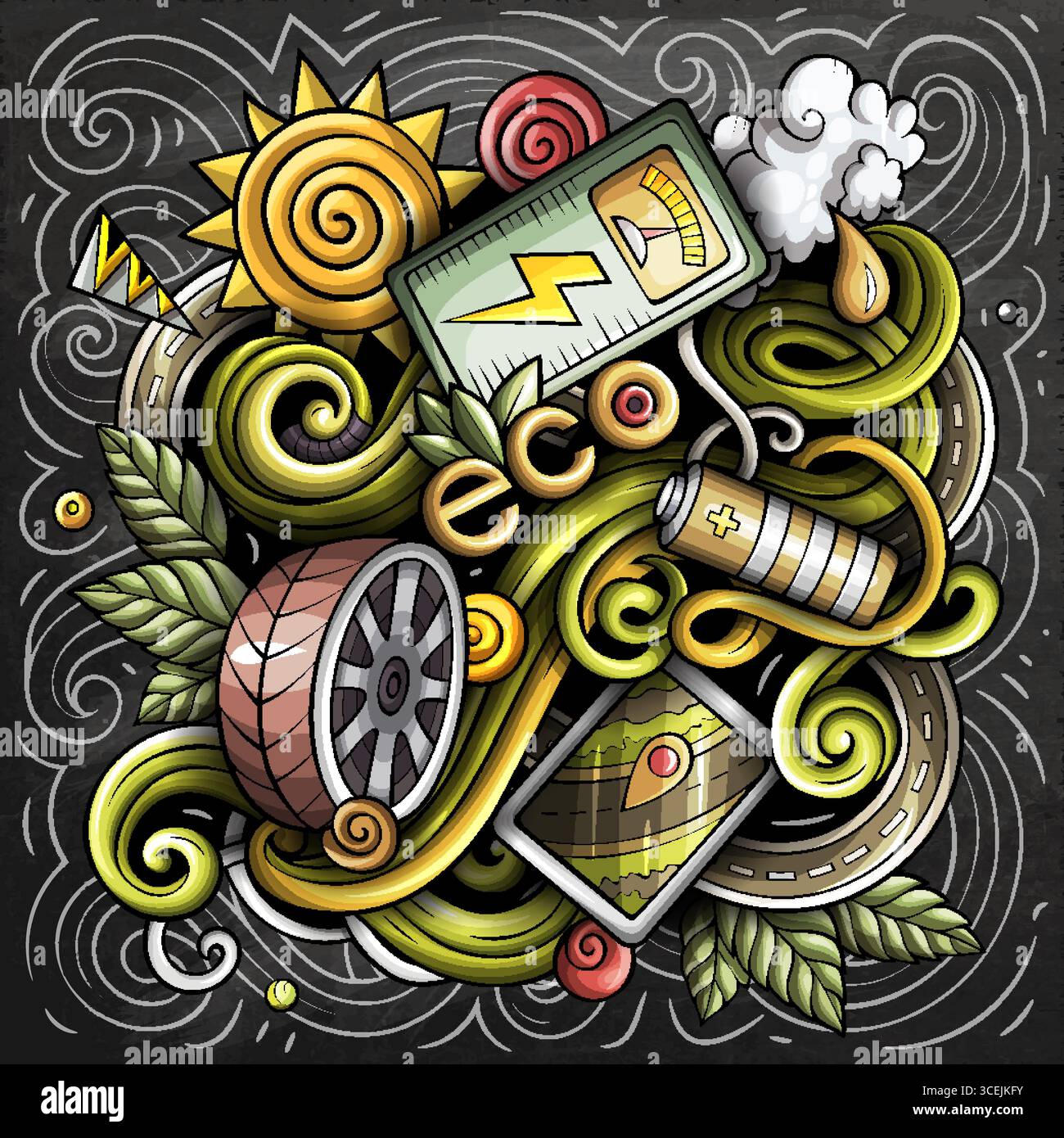 Bunte Vektor-Kritzelei-Zeichentrickfilm elektrische Fahrzeuge Illustration Stock Vektor