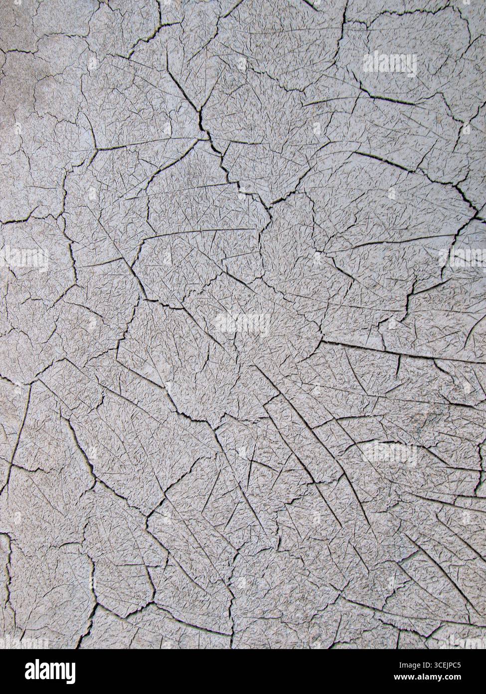 Nahaufnahme der gerissenen trockenen Oberflächenstruktur, abstrakter natürlicher Hintergrund. Stockfoto