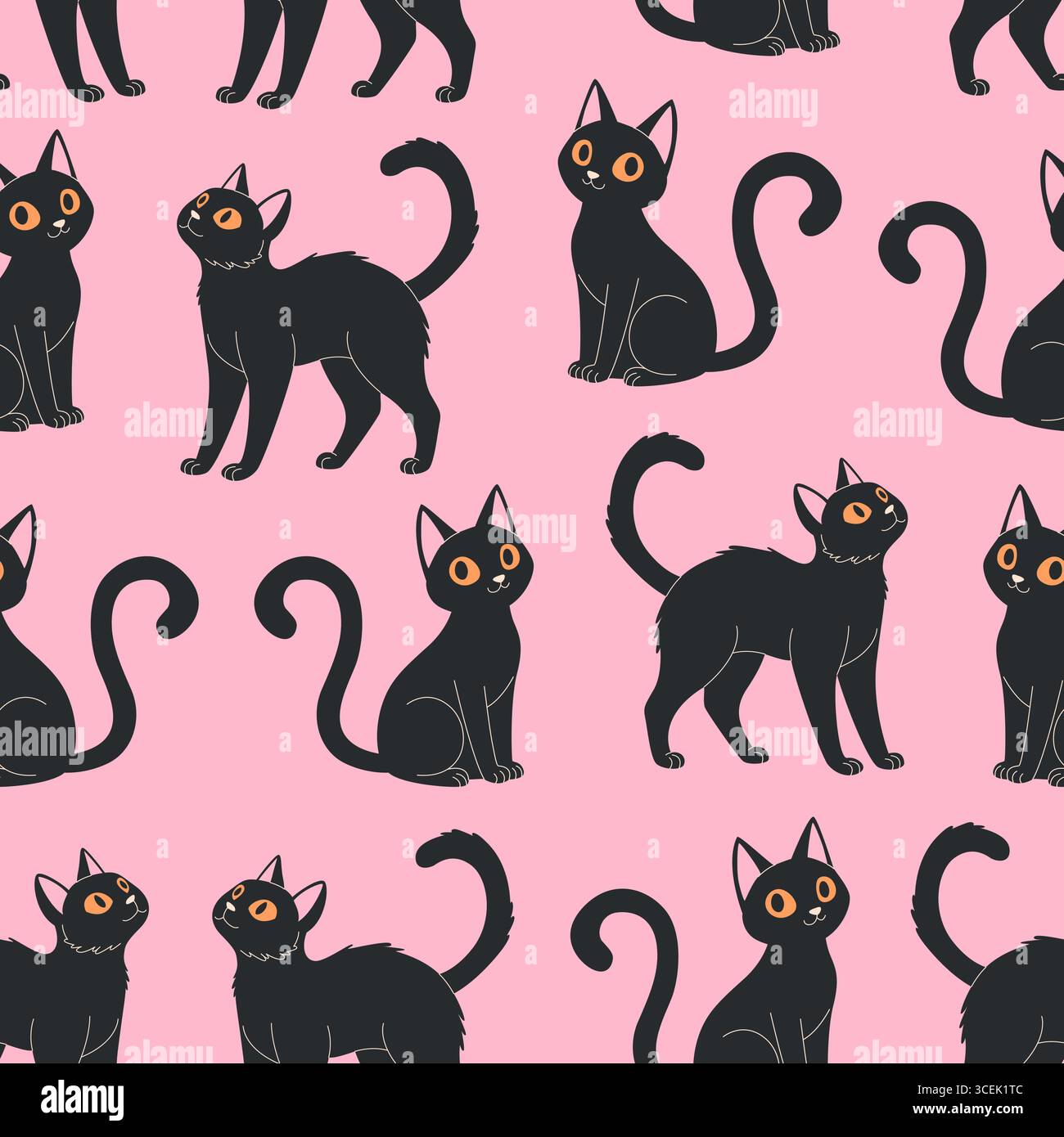 Halloween nahtloses Muster mit schwarzen Katzen. Stock Vektor