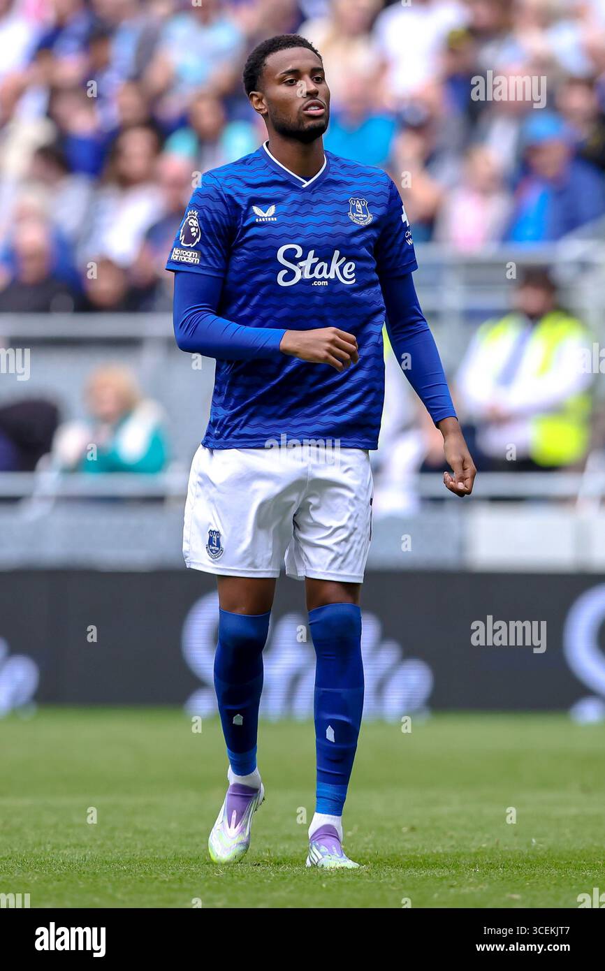 Liverpool, England, Großbritannien. August 2025. Youssef Chermiti von Everton während des Freundschaftsspiels Everton FC gegen AS Roma Pre-Season im Hill Dickinson Stadium, Liverpool, England, Vereinigtes Königreich am 9. August 2025Credit: Ryan Crockett/Every Second Media Credit: Every Second Media/Alamy Live News Stockfoto