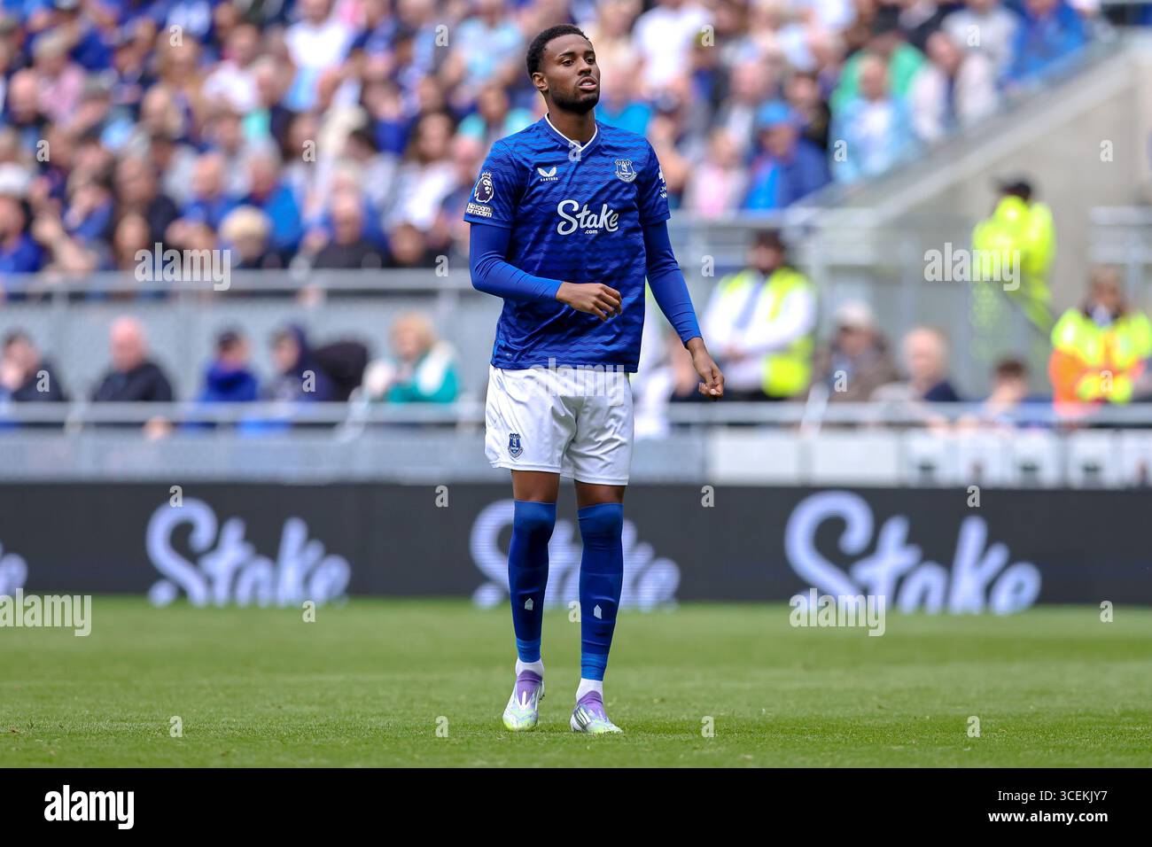 Liverpool, England, Großbritannien. August 2025. Youssef Chermiti von Everton während des Freundschaftsspiels Everton FC gegen AS Roma Pre-Season im Hill Dickinson Stadium, Liverpool, England, Vereinigtes Königreich am 9. August 2025Credit: Ryan Crockett/Every Second Media Credit: Every Second Media/Alamy Live News Stockfoto