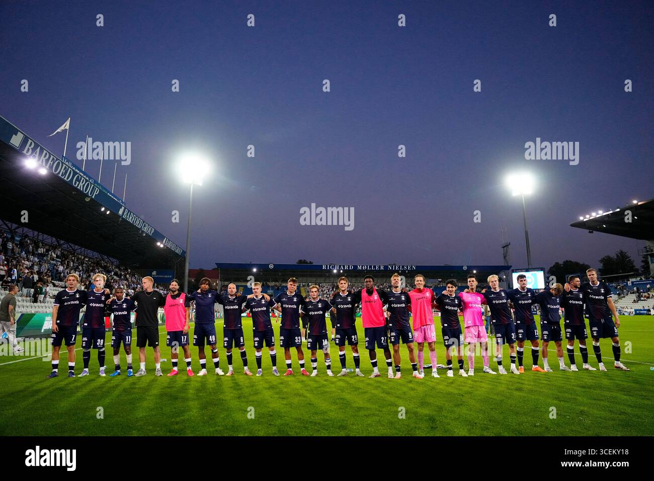 Odense, Dänemark. August 2025. 3F Superliga-kampen mellem ob og AGF paa Nature Energy Park i Odense Mandag den 18. august 2025. Quelle: Ritzau/Alamy Live News Stockfoto