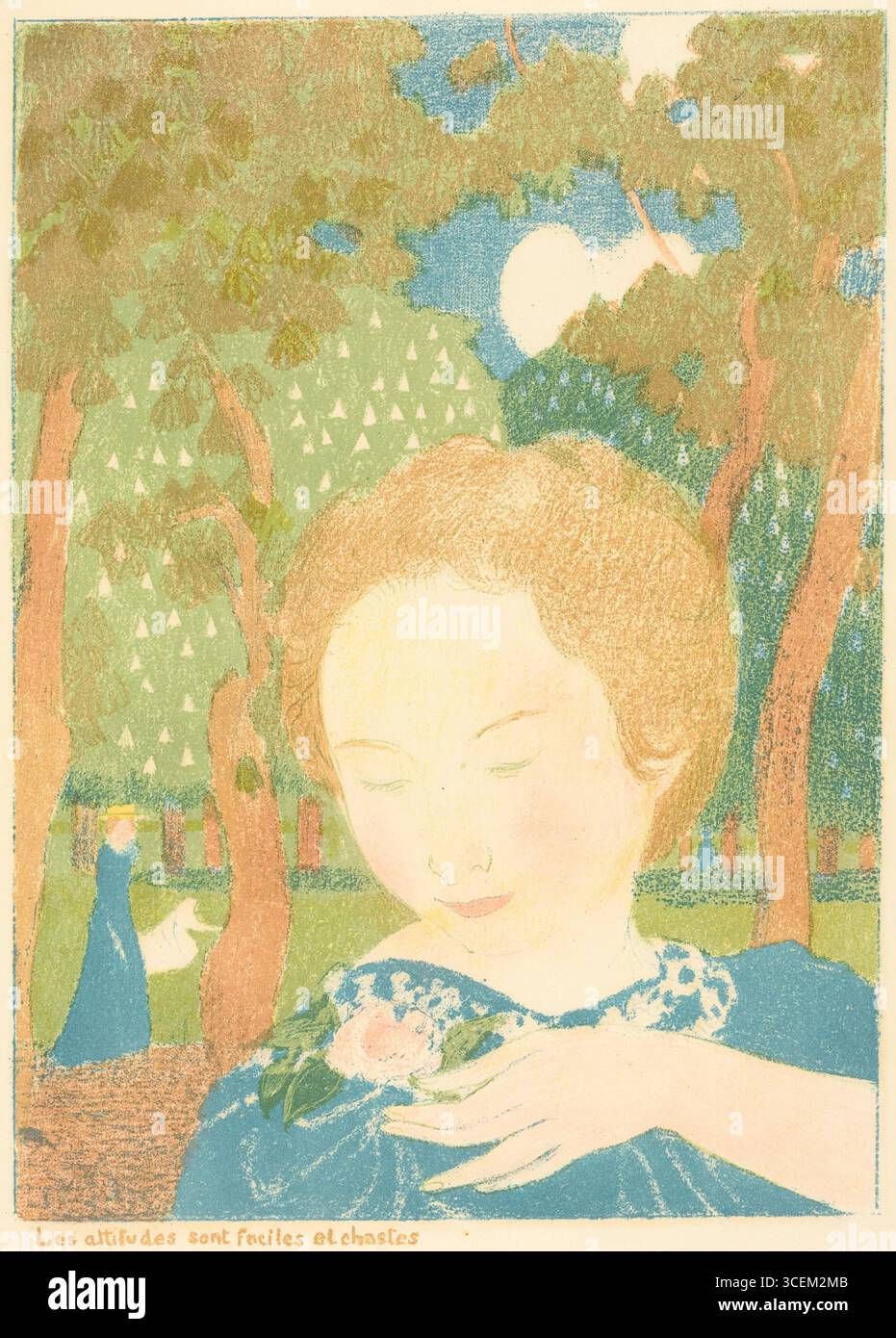 „Les Attitudes sont faciles et chastes“, ein zwischen 1892 und 1899 entstandener und später 1911 erschienener Druck des französischen Künstlers Maurice Denis, der heitere und bescheidene Figuren in einem für die Nabi-Bewegung charakteristischen Stil darstellt. Stockfoto