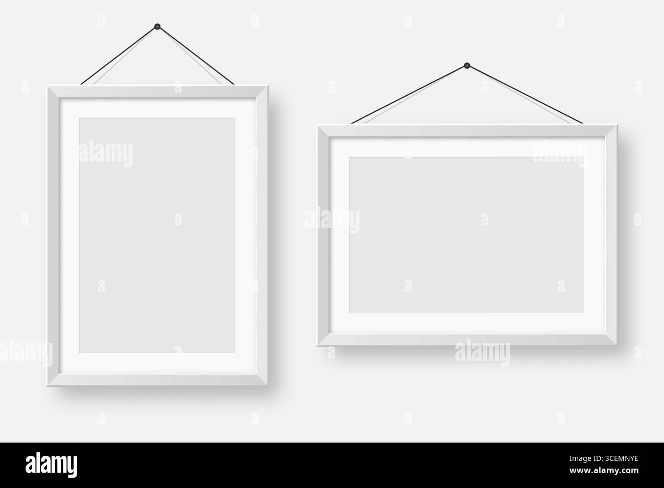 Realistische Sammlung von leeren weißen Bilderrahmen. Modernes Postermockup für Kunstwerke, Fotografien oder Werbung. Perfekt für Kunstgalerien und Innenräume Stock Vektor