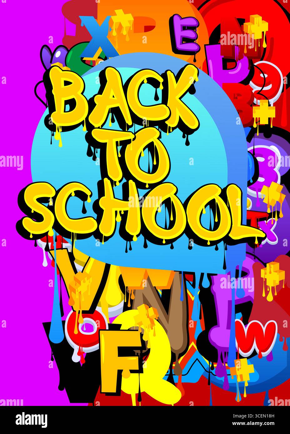 Back to School Graffiti-Tag. Abstrakte moderne Streetart-Dekoration im urbanen Malstil. Stock Vektor