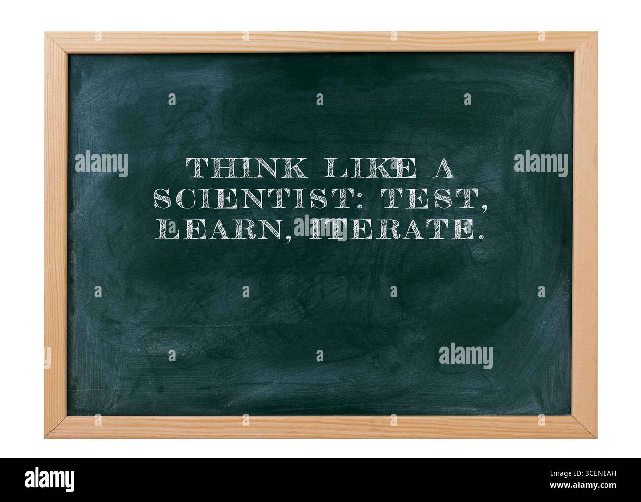 Denken Sie wie ein Wissenschaftler-Test, lernen Sie, dass iteriertes Experiment besser als Annahmen ist. Innovation, Daten, Agilität Stockfoto
