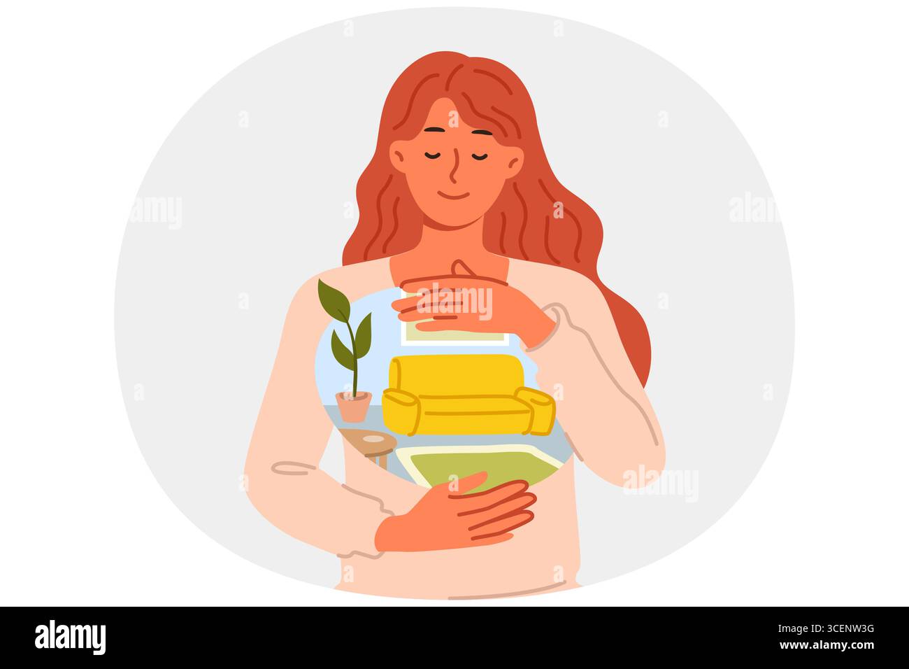 Heimweh für Frauen, die sich nach einem Umzug oder auf Geschäftsreise glücklich und melancholisch fühlen Stock Vektor Heimweh für Frauen, die sich nach einem Umzug oder auf Geschäftsreise glücklich und melancholisch fühlen Stock Vektor