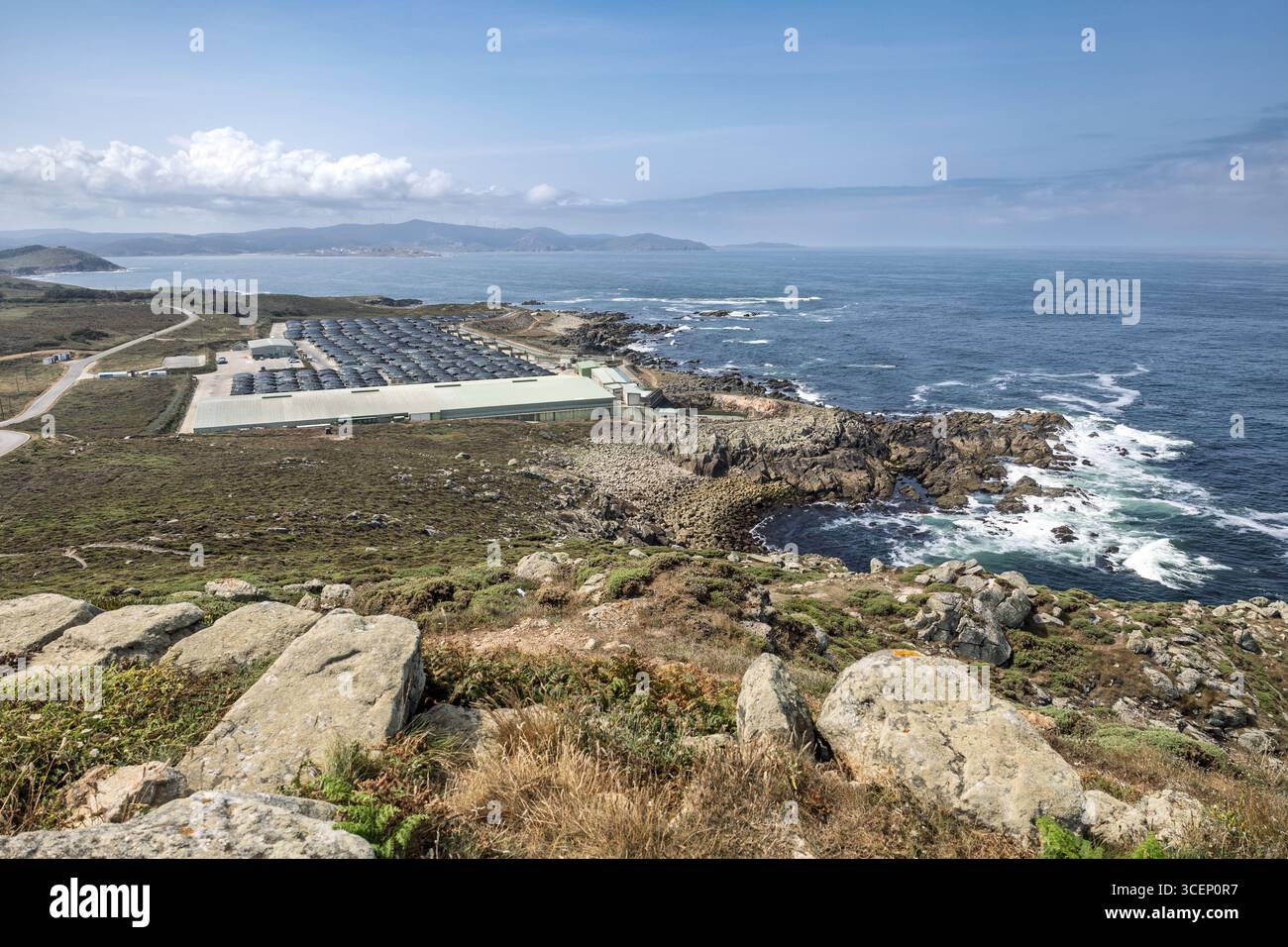 Stolt Sea (Fisch) Farm (Camarinas), Punta Estrunfo, Coste de Morte, A Coruna, La Coruna, Spanien Stockfoto