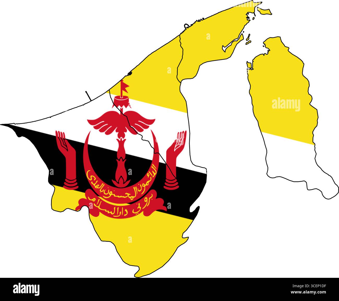 Brunei Karte mit Nationalflagge – Vektor-Illustration der Länderumrisse und Symbol für Geographie, Reisen und Bildung Stock Vektor