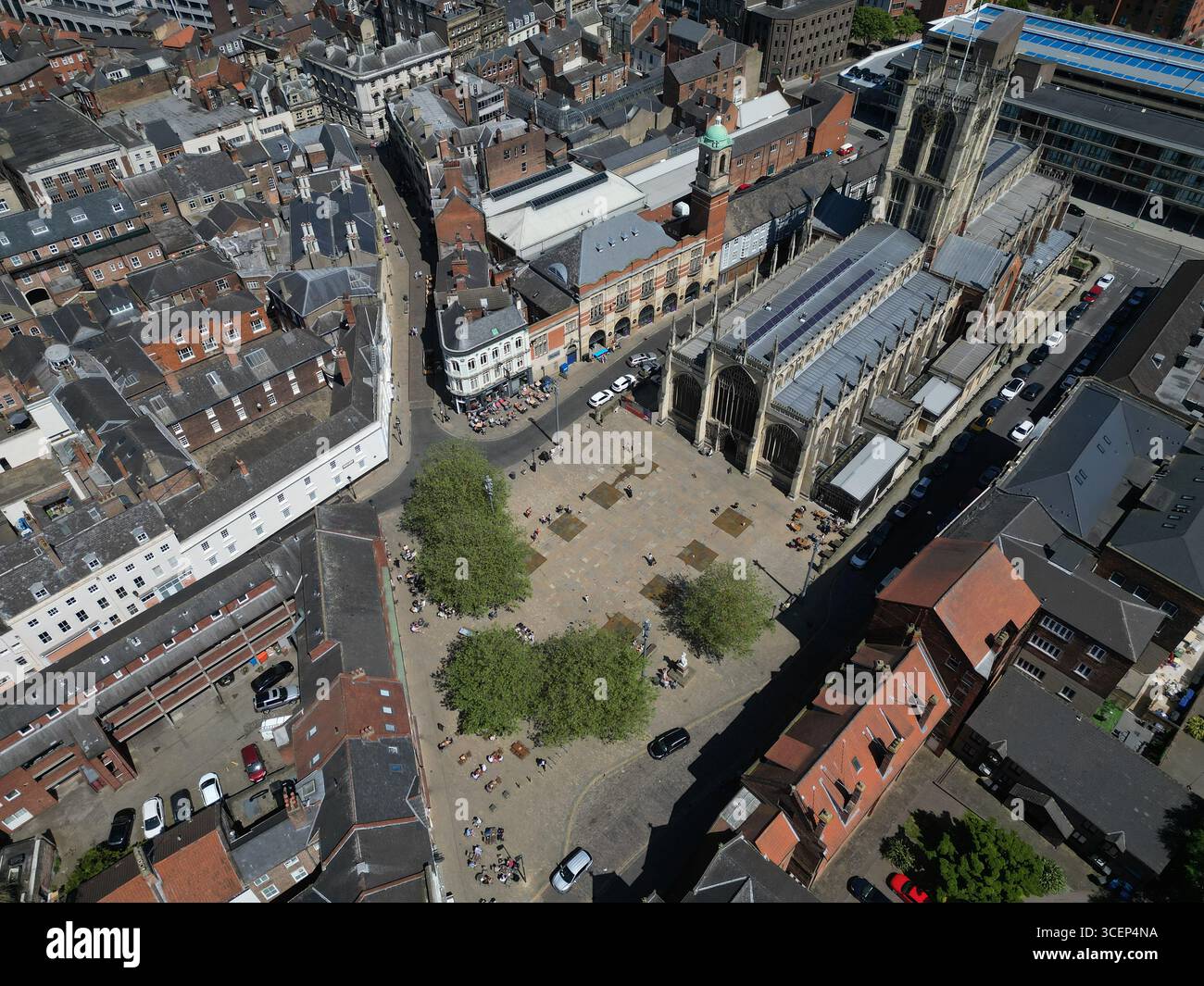 areal Views of Hull Minster ist eine anglikanische Kirche im Zentrum von Hull. Die Kirche hieß Holy Trinity Church. East Riding of Yorkshire, England Stockfoto