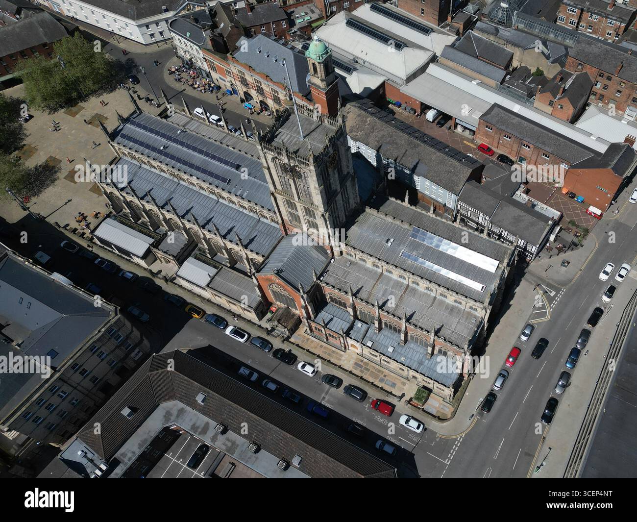 areal Views of Hull Minster ist eine anglikanische Kirche im Zentrum von Hull. Die Kirche hieß Holy Trinity Church. East Riding of Yorkshire, England Stockfoto