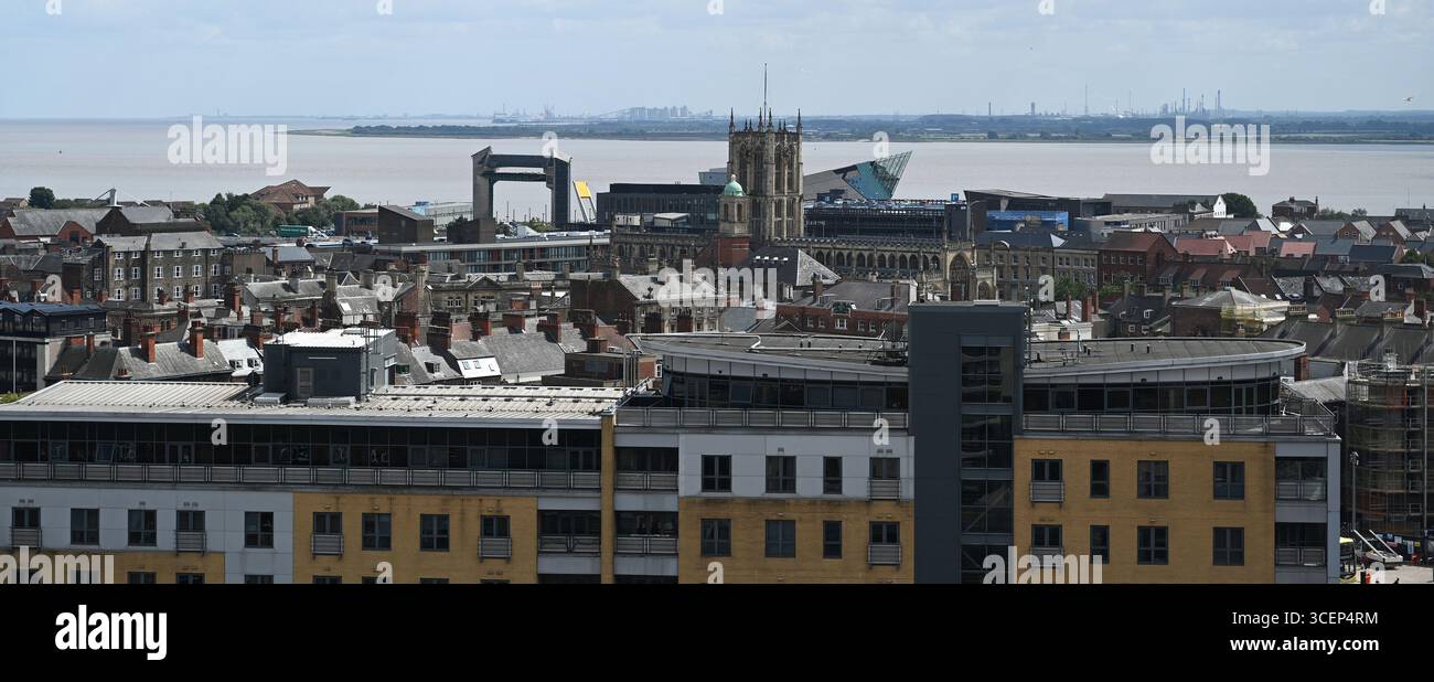 areal Views of Hull Minster ist eine anglikanische Kirche im Zentrum von Hull. Die Kirche hieß Holy Trinity Church. East Riding of Yorkshire, England Stockfoto