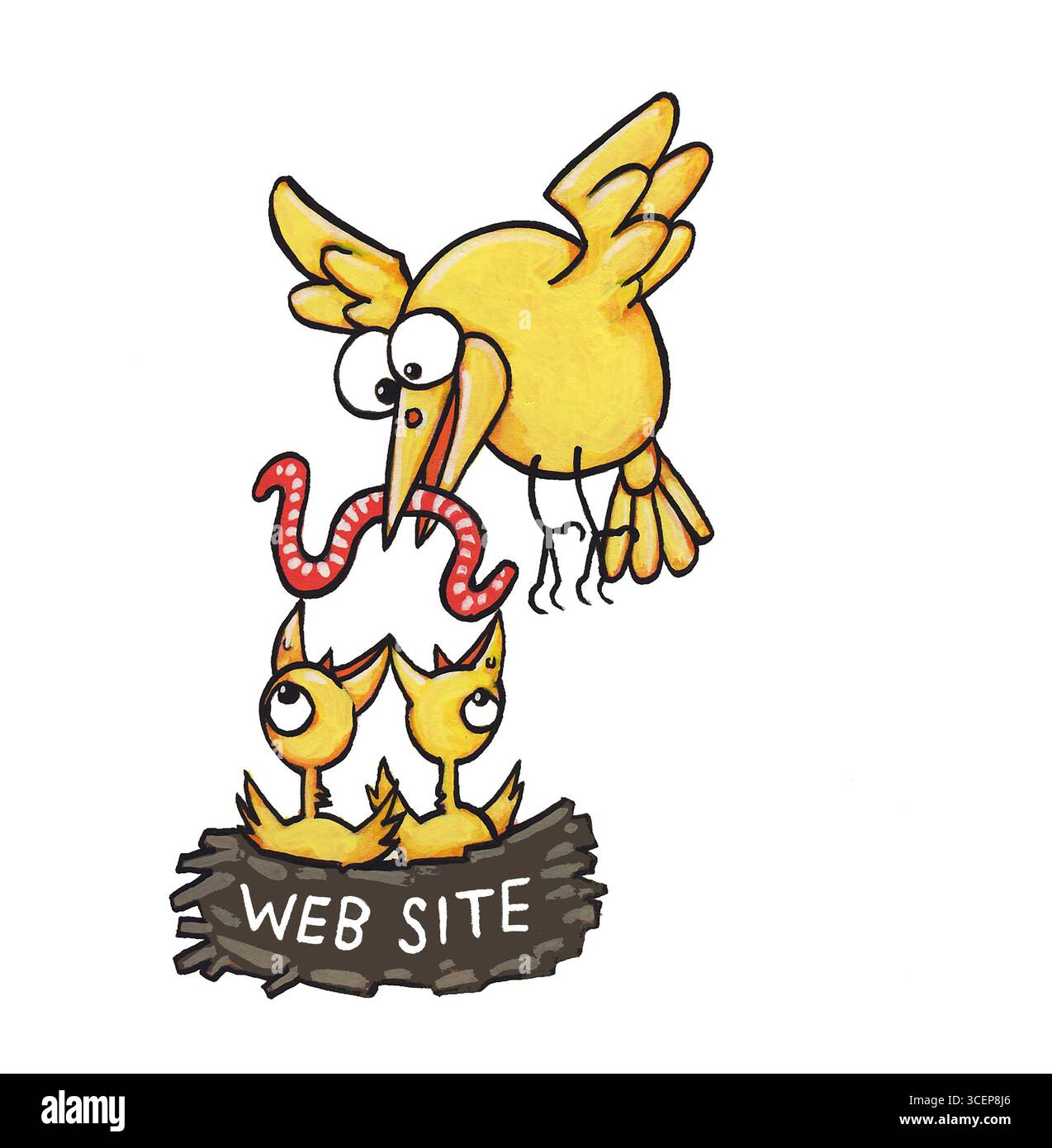 Kunstkonzept, Muttervogel, die Babys im Nest füttern, Nest-markierte Website, beide erfordern kontinuierliche Aufmerksamkeit, Pflege, Nahrung und kontinuierliche Pflege Stockfoto