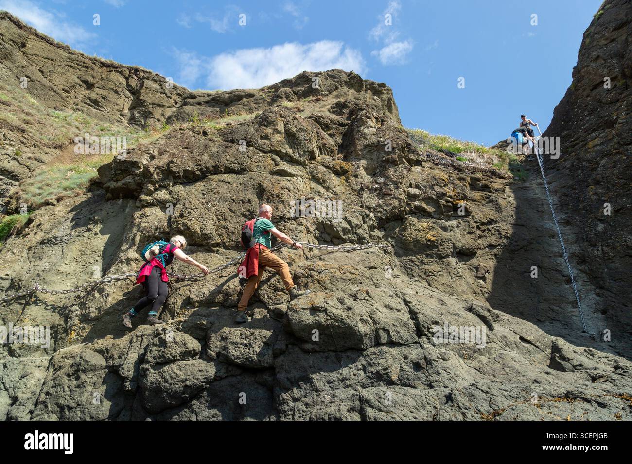 Wanderer die Bewältigung der Kette gehen Elie, Fife, Schottland. Stockfoto