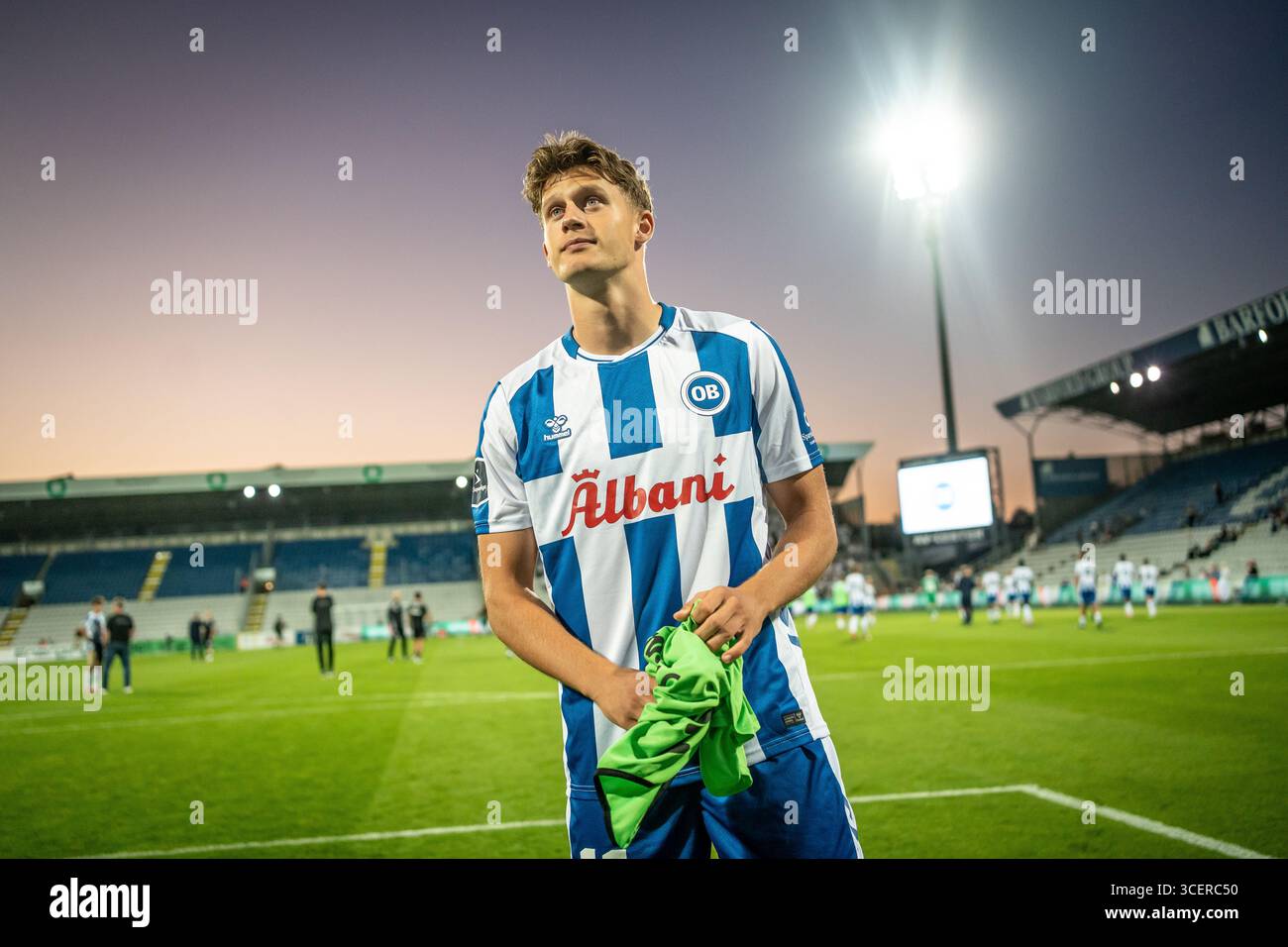 Odense, Dänemark. August 2025. Markus Jensen von ob wurde nach dem 3F Superliga Spiel zwischen Odense BK und Aarhus GF im Nature Energy Park in Odense gesehen. Stockfoto