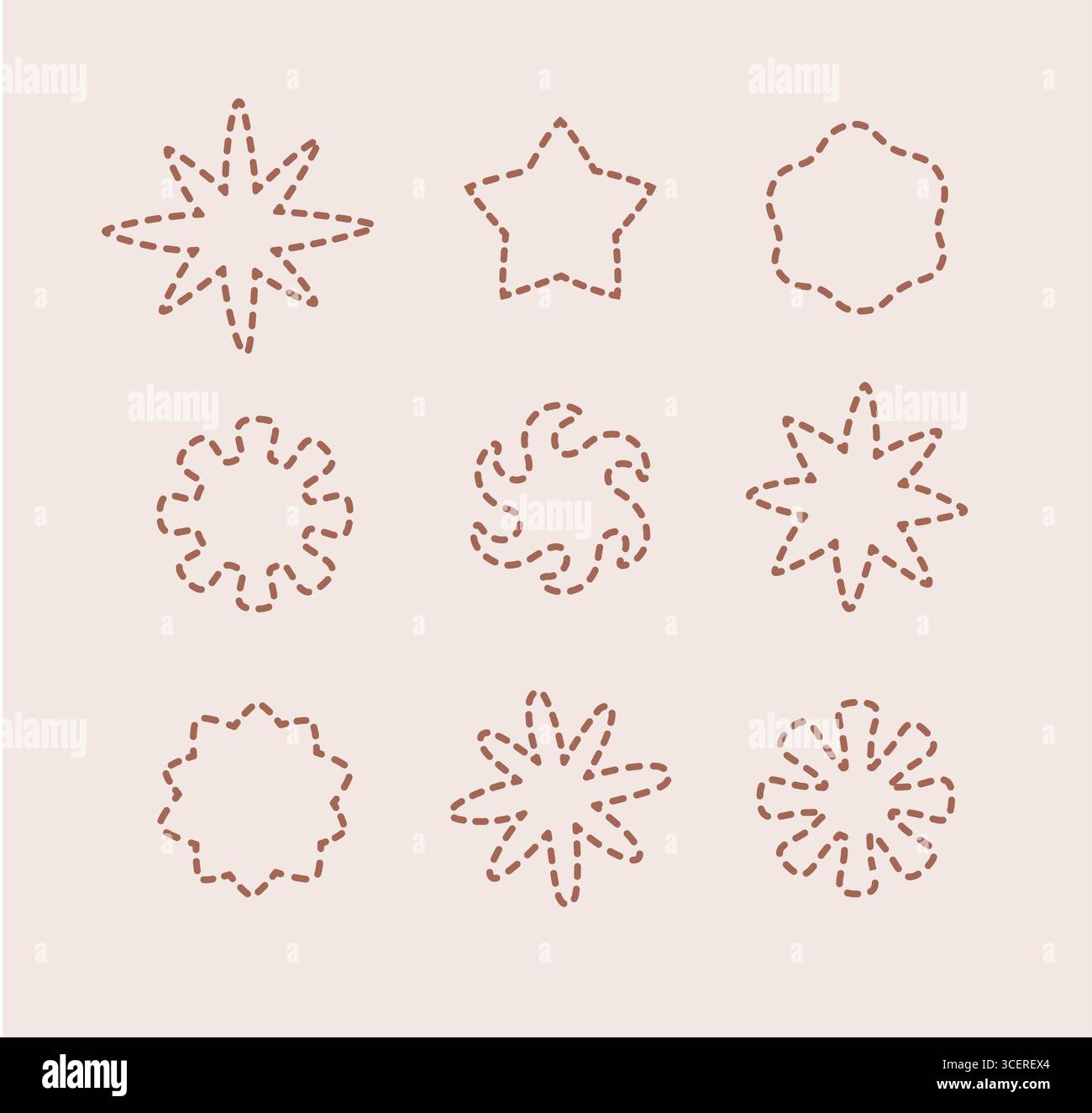Handgezeichnete minimalistische, gepunktete Sonne, Sternformen. Magie, kosmisch, Boho, Logo-Vektor-Design. Stock Vektor