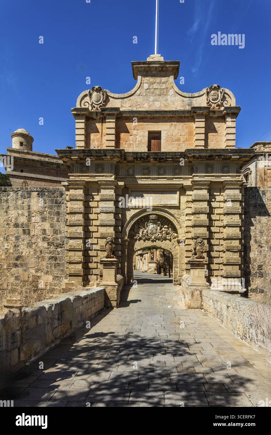 Barockes Stadttor, 18. Jahrhundert, Mdina, ehemalige Hauptstadt Malta Stockfoto