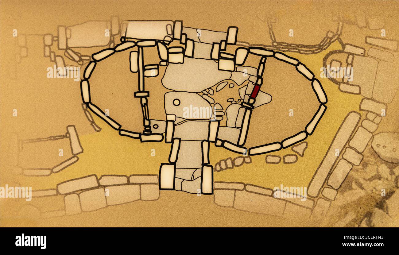 Plan des Komplexes, megalithischer Hagar Qim Tempel mit insgesamt sechs großen Tempelräumen, 3600-2500 v. Chr., Qrendi, Malta Stockfoto