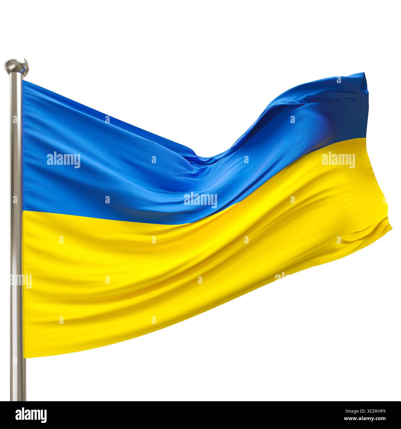 Ukrainische Flagge winkt 3D auf transparentem Hintergrund Stockfoto