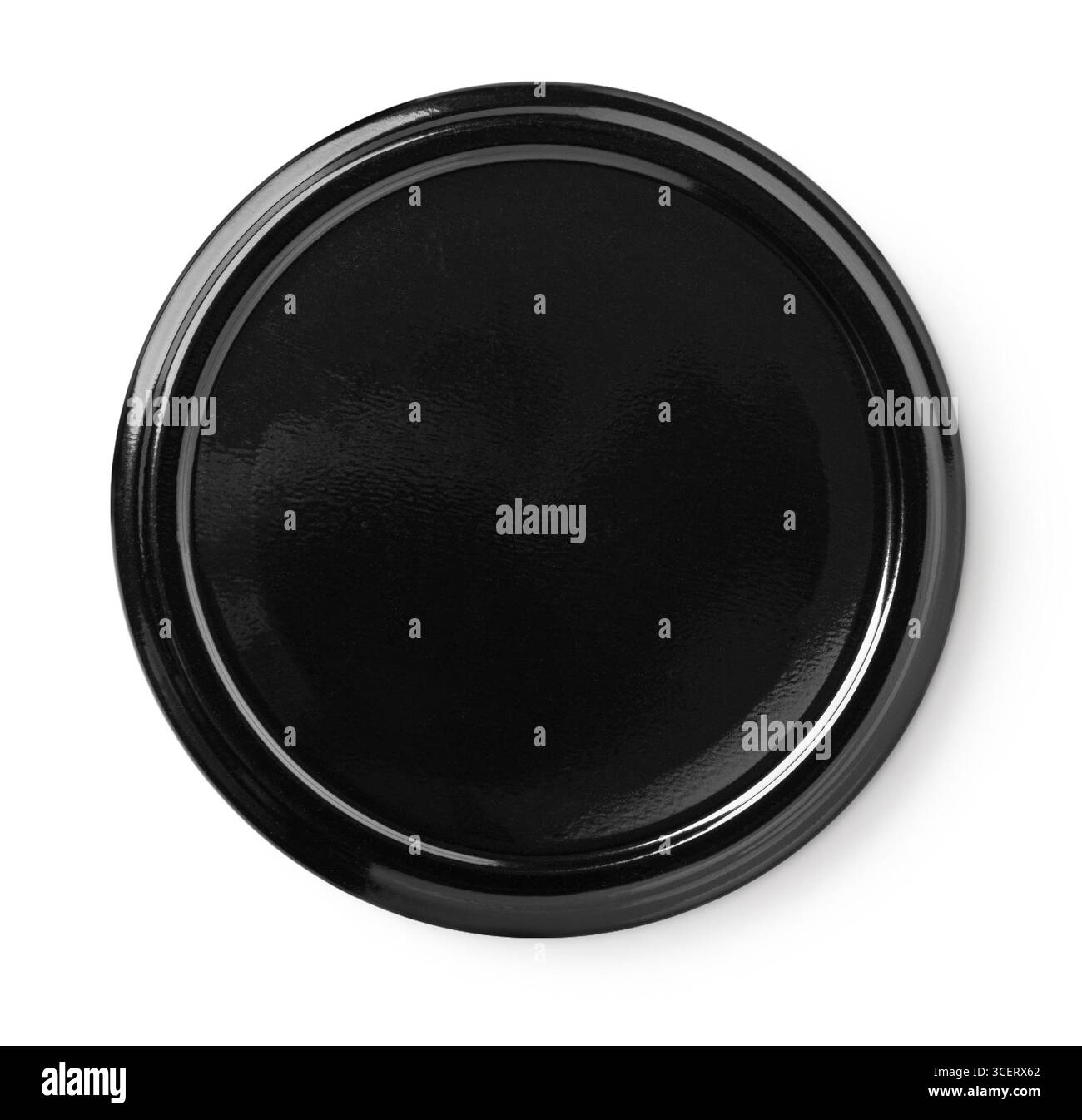 Glänzender schwarzer Metalldeckel mit Schraubverschluss für eine einfache und dennoch effektive Abdichtung von Gläsern und Behältern Stockfoto