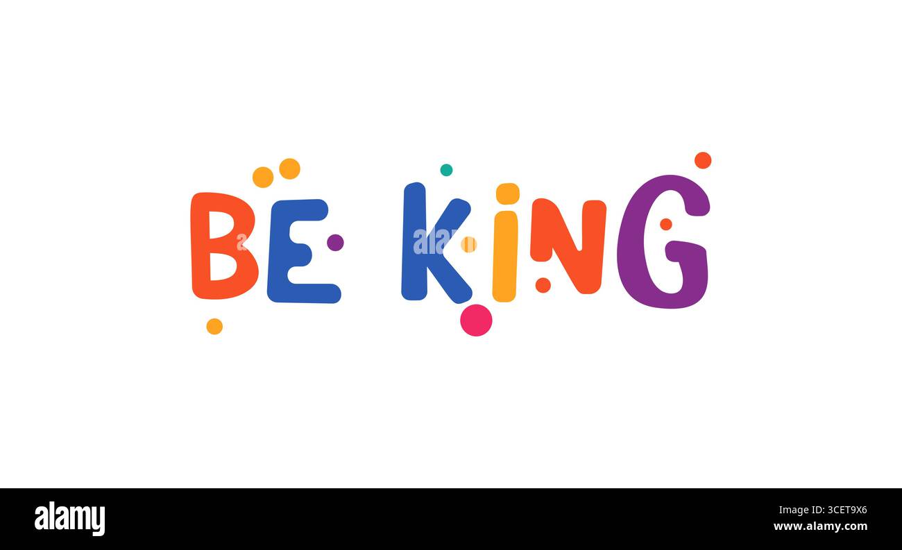 Seien Sie nett, farbenfrohe Schriften mit lustigen abgerundeten Formen und fröhlichen Konfetti-Punkten. Positive Botschaft für Poster, Kinderdrucke, T-Shirts, Karten oder Freundschaften Stock Vektor