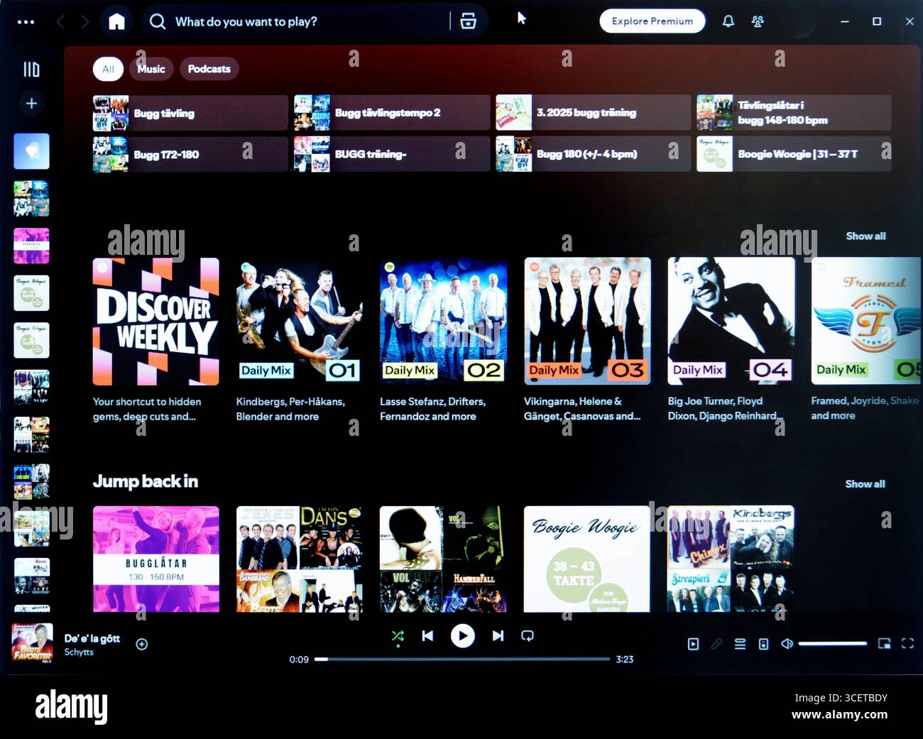 Stockholm, Schweden - 9. Juli 2025: Spotify Playlist mit selektivem Fokus. Stockfoto