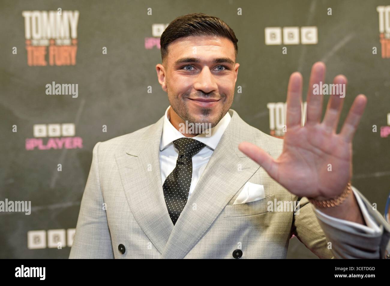 Tommy Fury kommt zu Tommy: Der Gute. Das Schlechte. Die Fury-Premiere im Printworks in Manchester. Bilddatum: Dienstag, 19. August 2025. Stockfoto