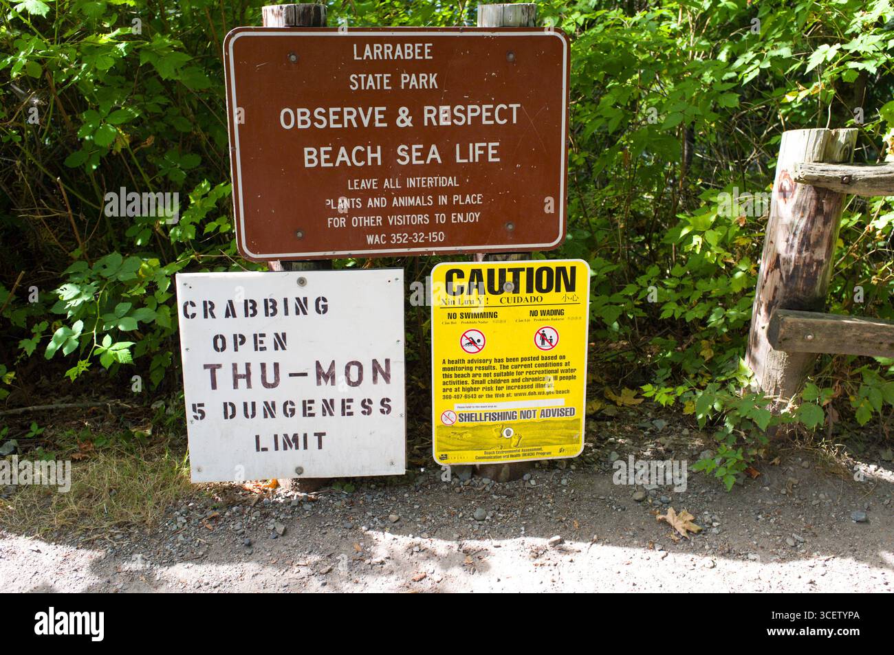 Warnzeichen Larrabee State Park, 245 Chuckanut Drive, Bellingham, Whatcom County, Washington, USA Stockfoto