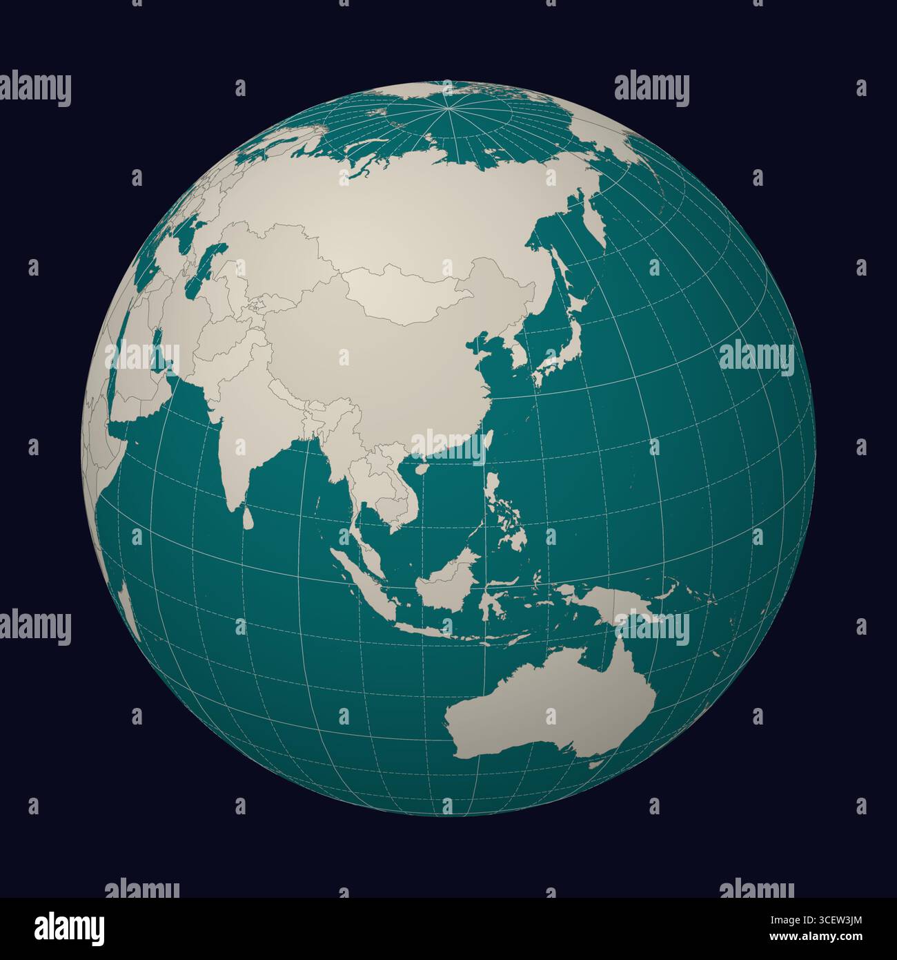 Hongkong auf der Karte. Der Globus dreht sich um Hongkong. Land auf der Weltkarte. Farbpalette Teal Pale Mint. Stock Vektor