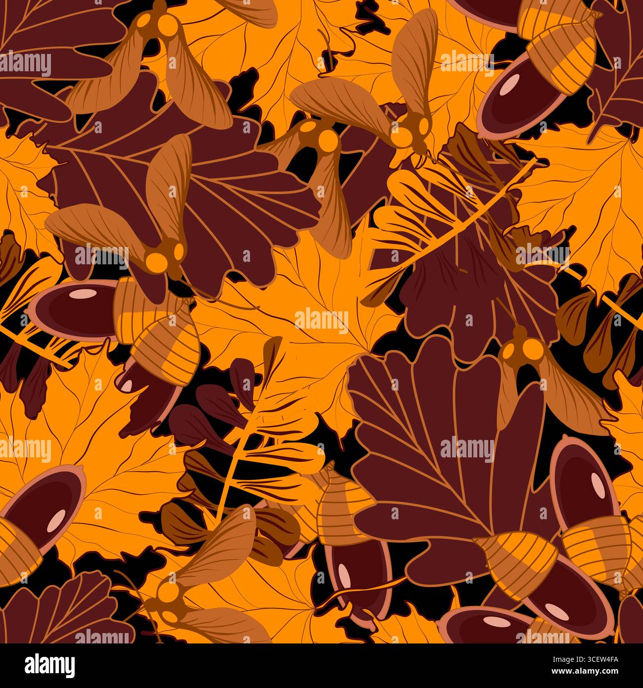 Herbst Blätter und Eicheln nahtlose botanische Muster Vektor Illustration Stock Vektor