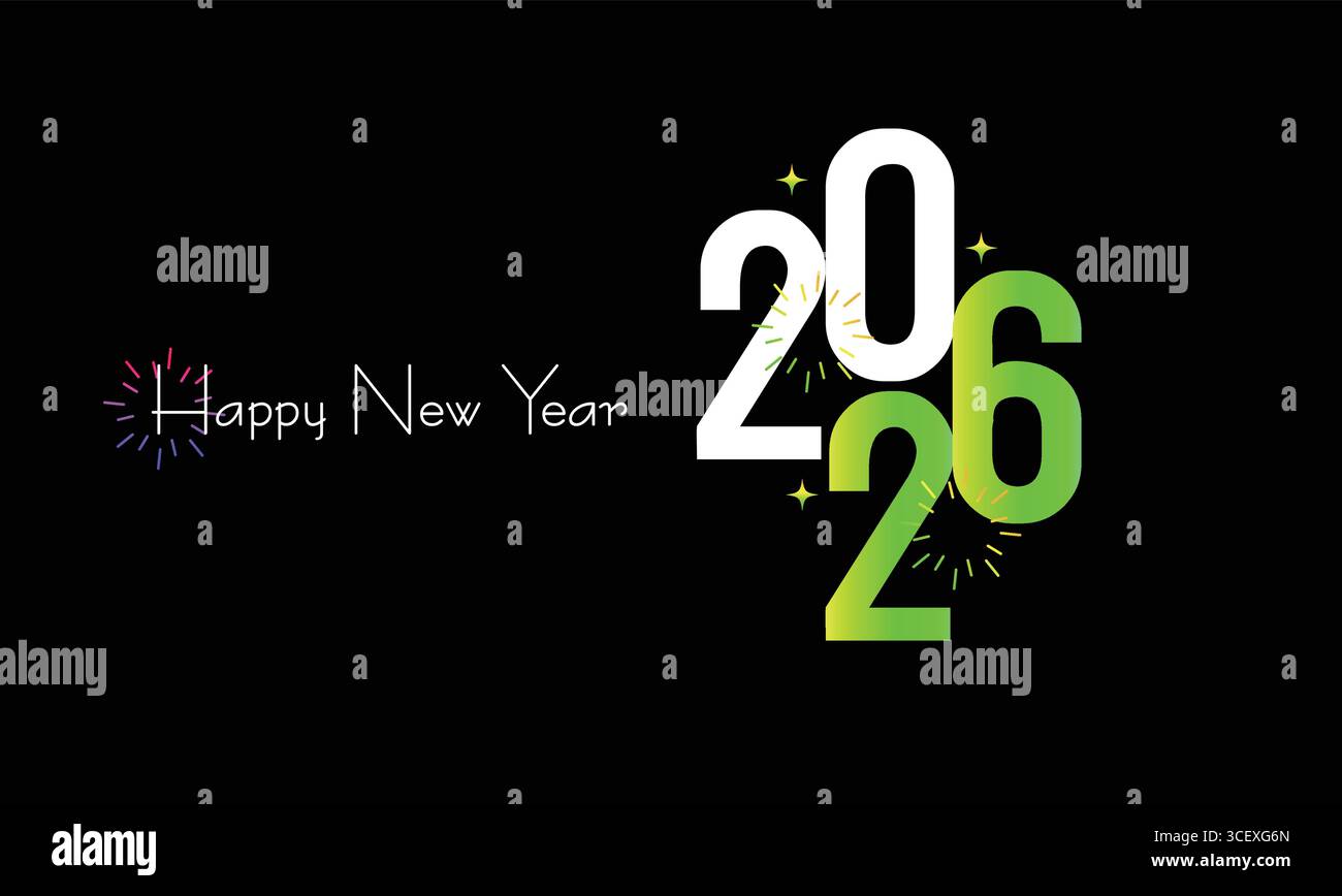 2026 Happy New Year Design für Banner, Poster Post Design 2026 Flat New Year Gold Text Number Design Vektor Illustration. Stock Vektor