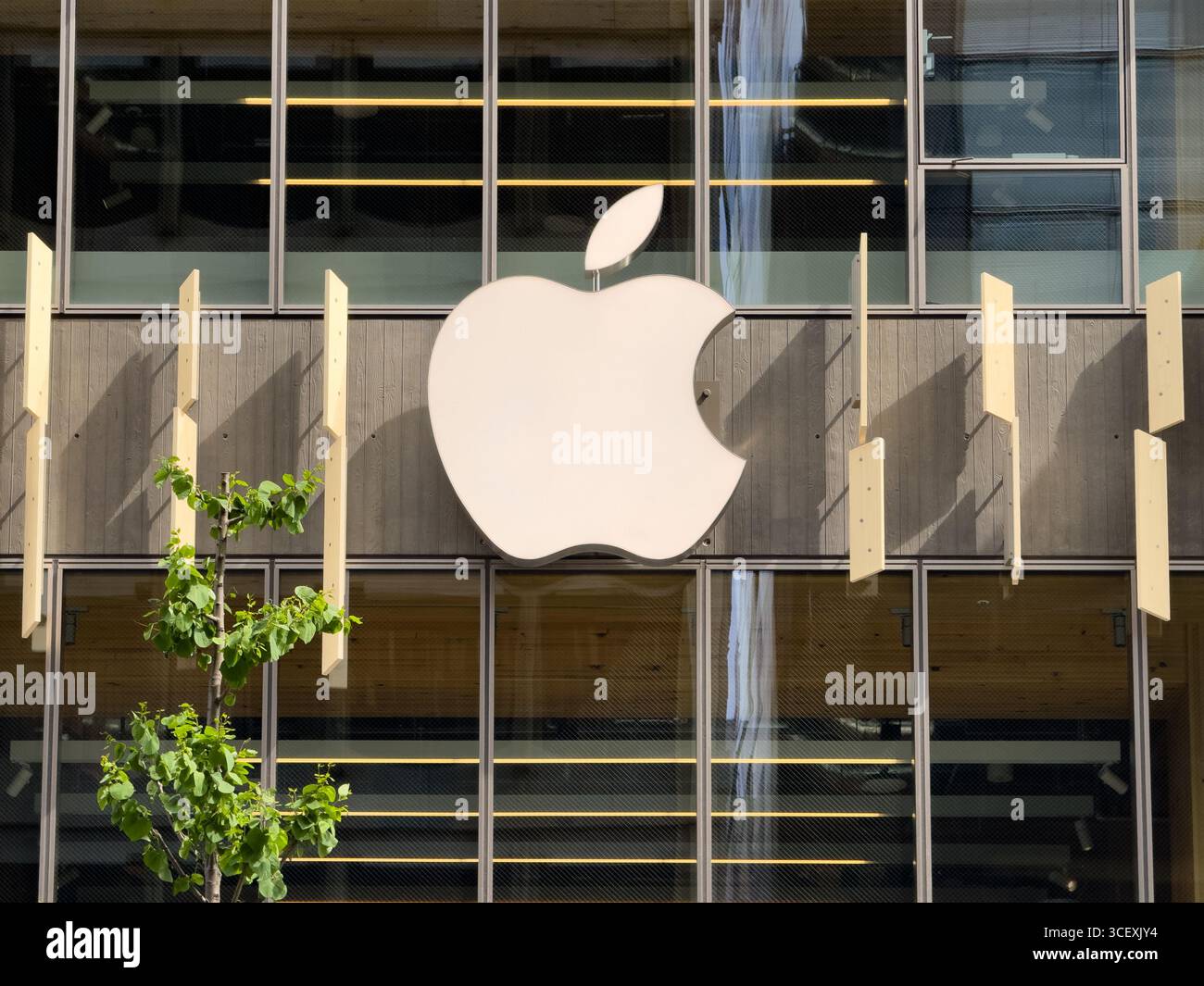 Apple Ginza. Apple Store in Ginza, dem gehobenen Einkaufsviertel von Tokio, Japan. - Smartphone-aufgenommenes Stockfoto
