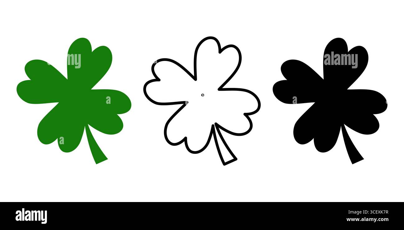Vierblättriges Glücksbringer-Kleeblatt-Symbol-Set. Vektorabbildung. Stock Vektor