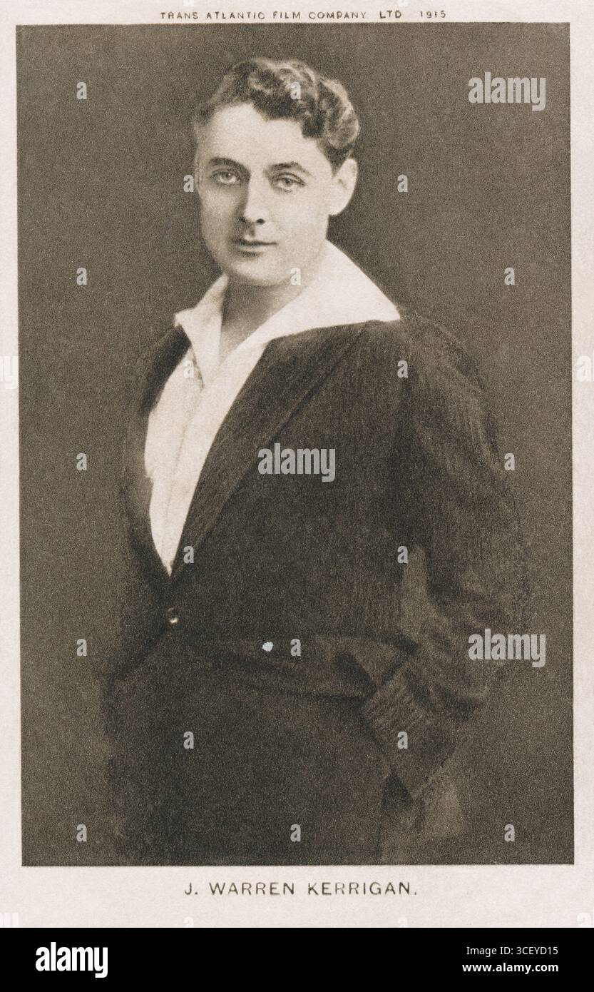Vintage 1915 Postkarte des frühen Stummfilmschauspielers J. Warren Kerrigan von der Trans Atlantic Film Company Ltd Stockfoto