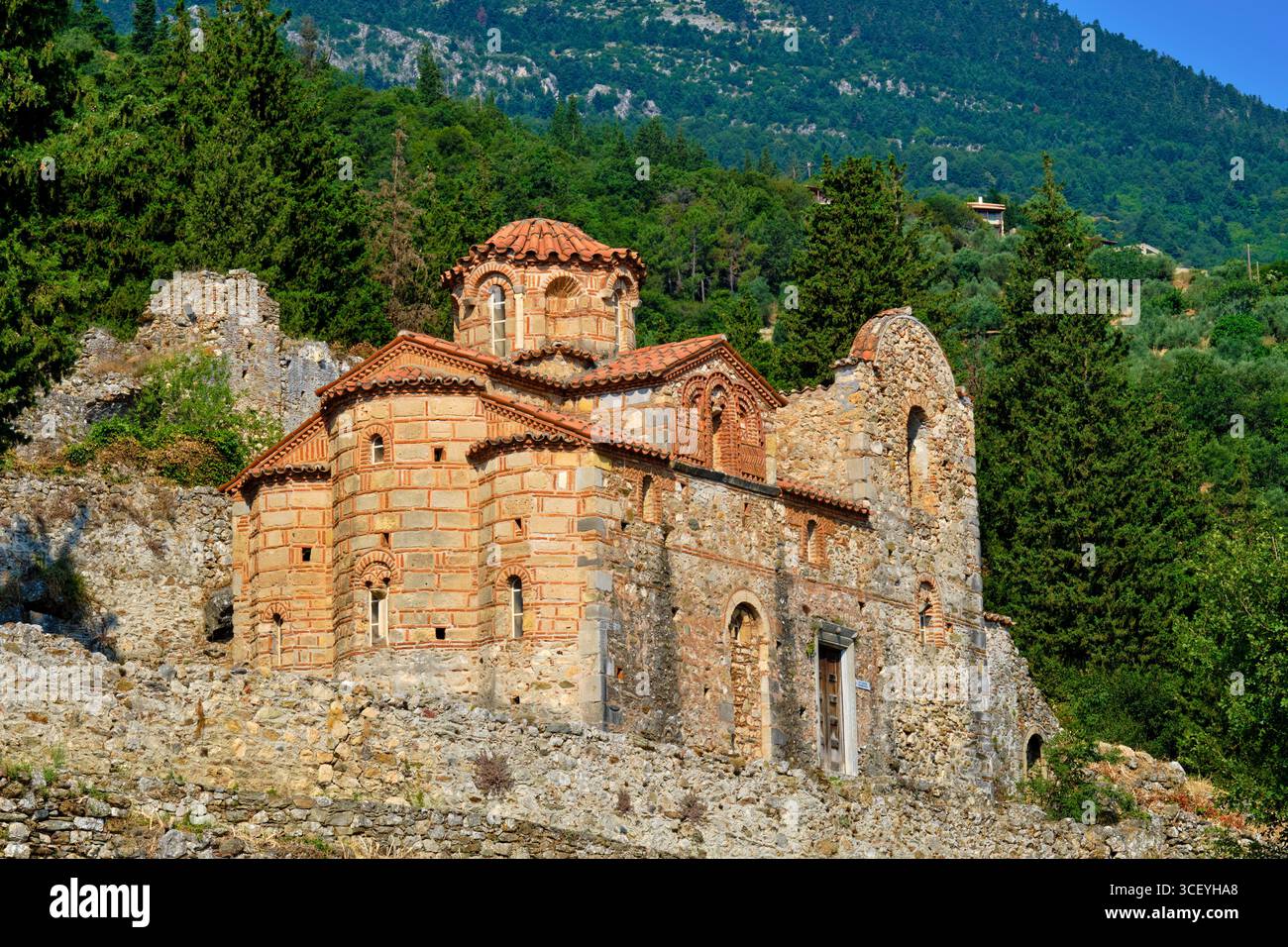 Griechenland, Peloponnes, archäologische Stätte von Mystra, UNESCO-Weltkulturerbe, Kirche von Odigitria (Afendiko) Stockfoto