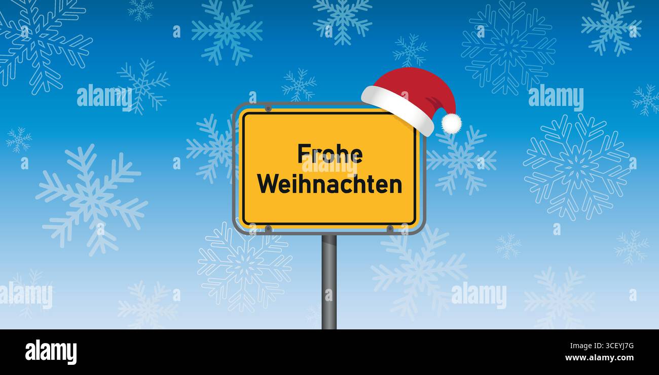Platzieren Sie Schild mit deutschem Text Frohe weihnachten in der verschneiten Winterlandschaft Vektor-Illustration Stock Vektor