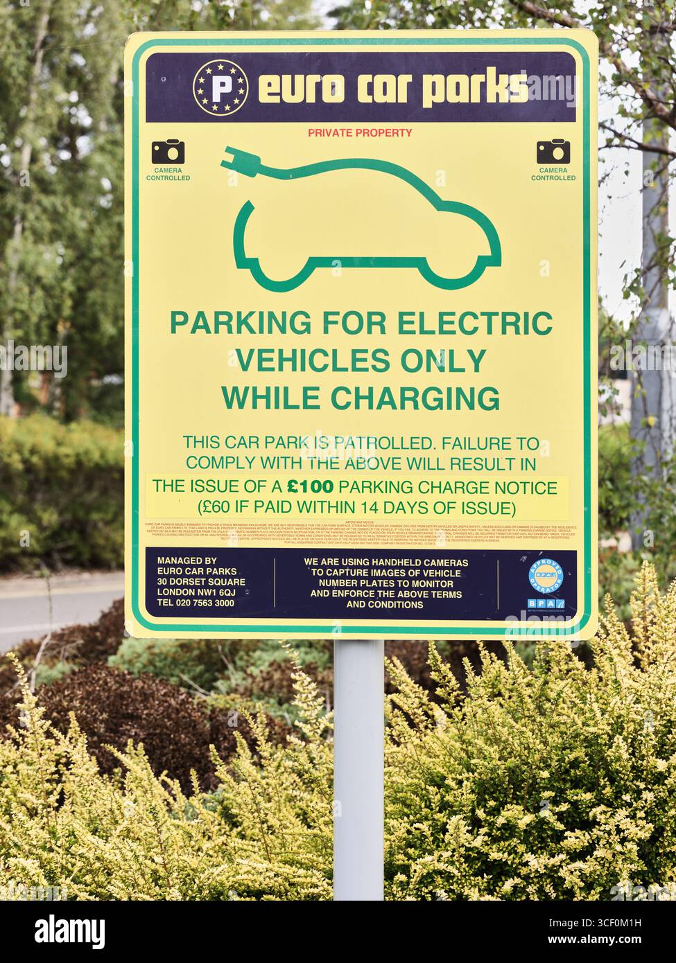 Parkplatz für Elektroautos beim Morrisons Supermarkt, Kettering, England. Stockfoto