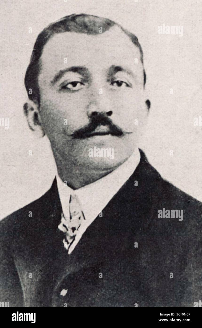 Dieses Foto vom März 1912 zeigt Francois Garnier, einen französischen Polizisten, der am 27. Februar 1912 in Paris am Place du Havre getötet wurde. Stockfoto