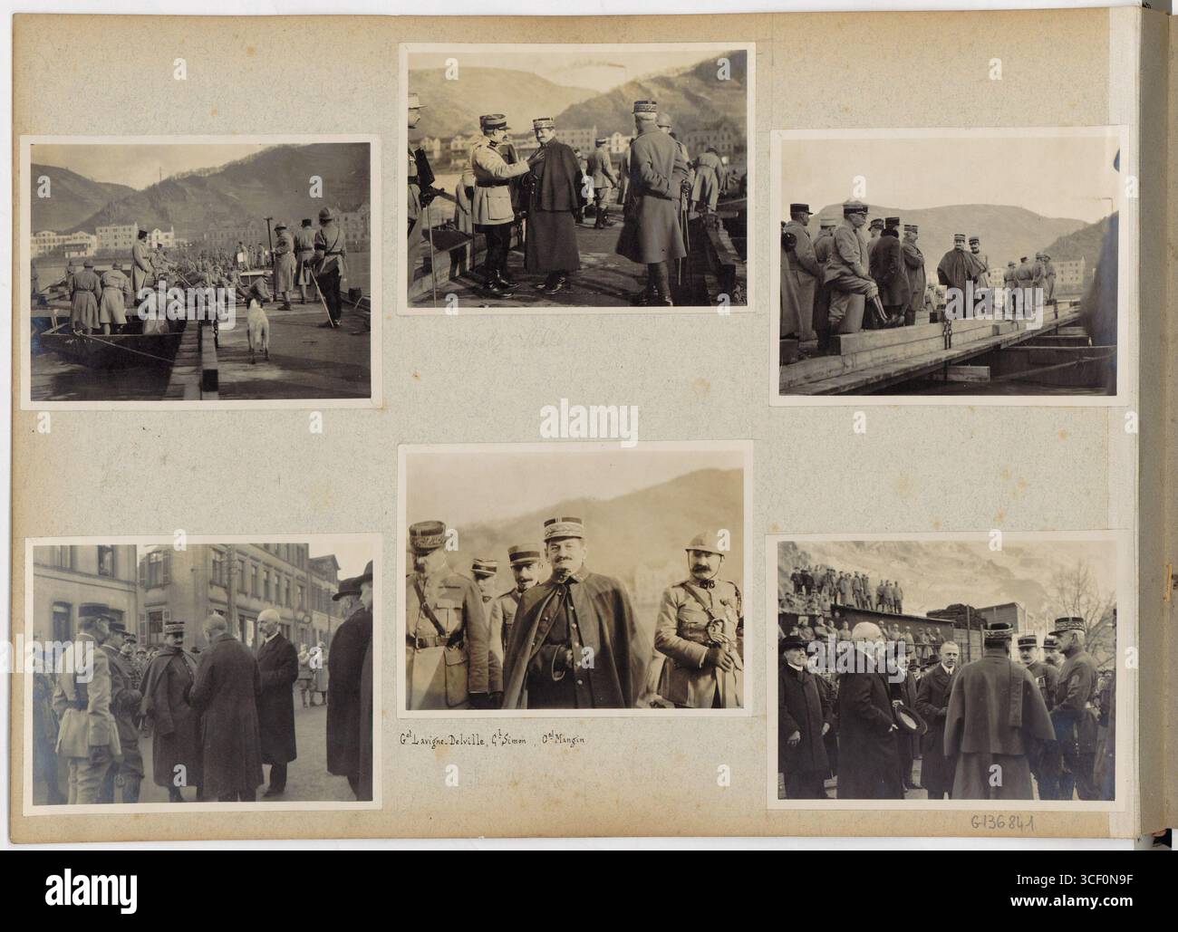 Dieses Bild zeigt den Einmarsch der Armee General Mangins auf den Rhein während der französischen Besetzung des Rheinlandes im Januar 1919. Stockfoto