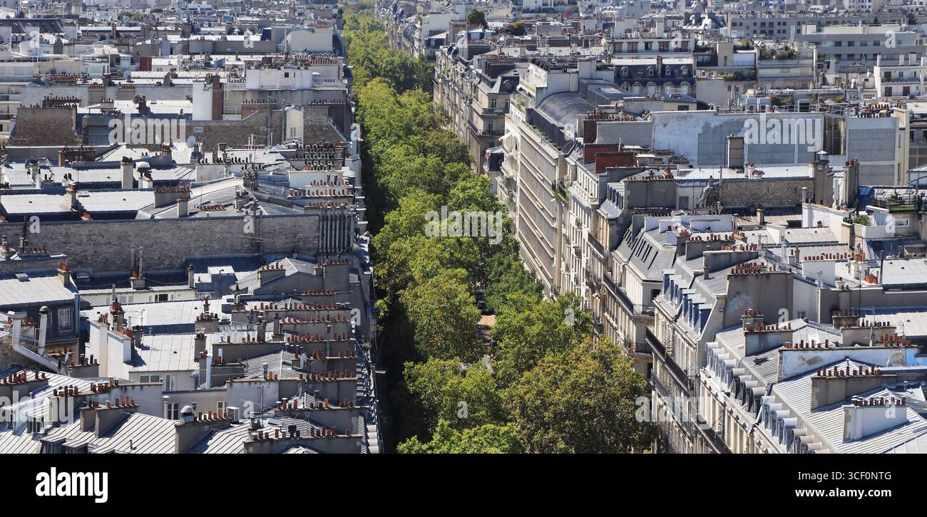 Blick auf Paris von der Spitze des Triumphbogens Stockfoto