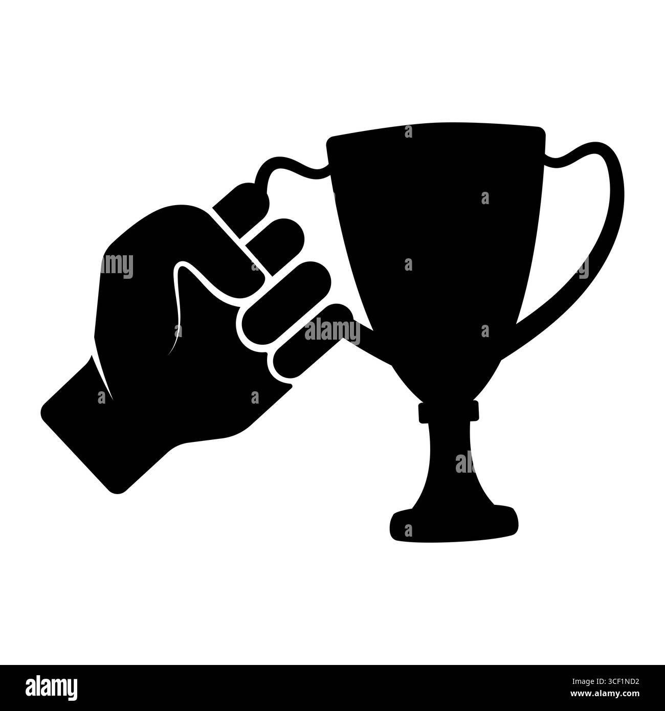 Hand Halten Trophäe Tasse Silhouette Vektor Illustration. Eine Hand, die einen Trophäenbecher fest hält. Das Design symbolisiert Sieg, Erfolg und Erfolg. Stock Vektor